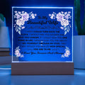 To My Beautiful Wife – Turn Back the Clock – Square Acrylic Plaque