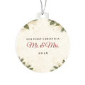 Round acrylic bulb ornament with Our First Christmas Mr. & Mrs. 2026 design