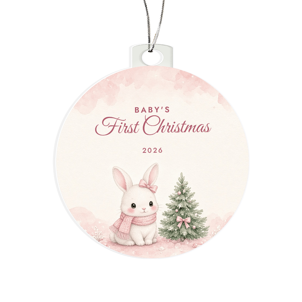 Baby's First Christmas Ornament 2026 – Girl Bunny Acrylic Christmas Keepsake