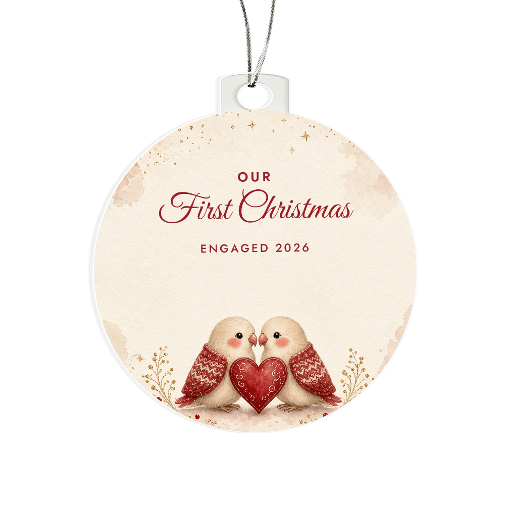 Engaged Ornament 2026 – Our First Christmas Engaged Lovebirds Acrylic Christmas Keepsake