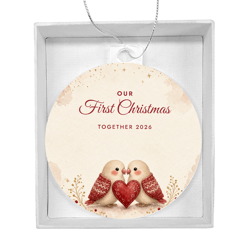 Our First Christmas Together Ornament 2026 – Couple Lovebirds Acrylic Christmas Keepsake