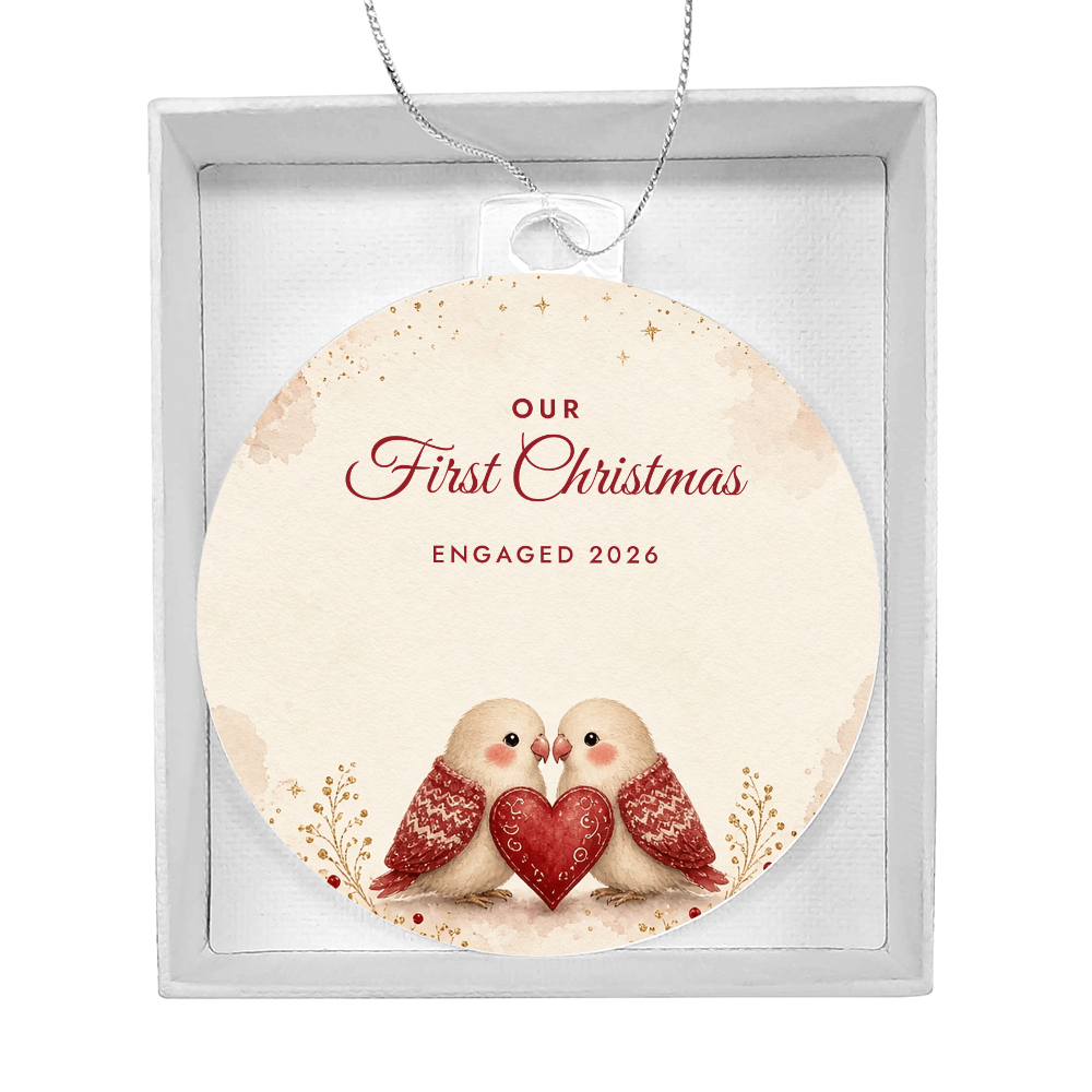 Engaged Ornament 2026 – Our First Christmas Engaged Lovebirds Acrylic Christmas Keepsake
