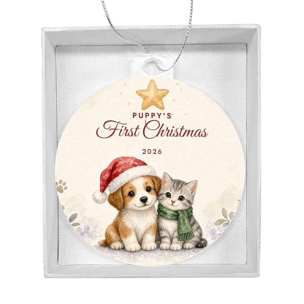 Puppy's First Christmas Ornament 2026 – Dog Acrylic Christmas Keepsake