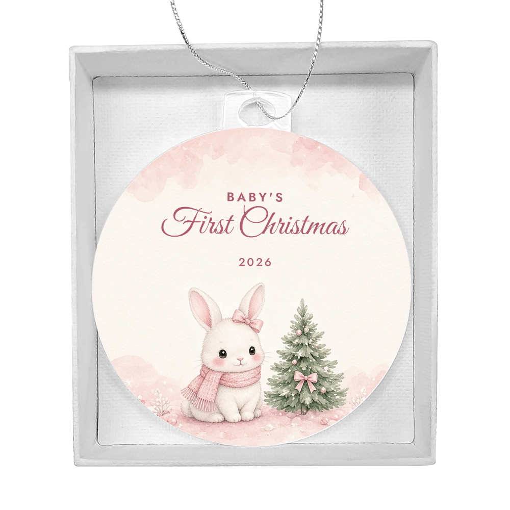Baby's First Christmas Ornament 2026 – Girl Bunny Acrylic Christmas Keepsake