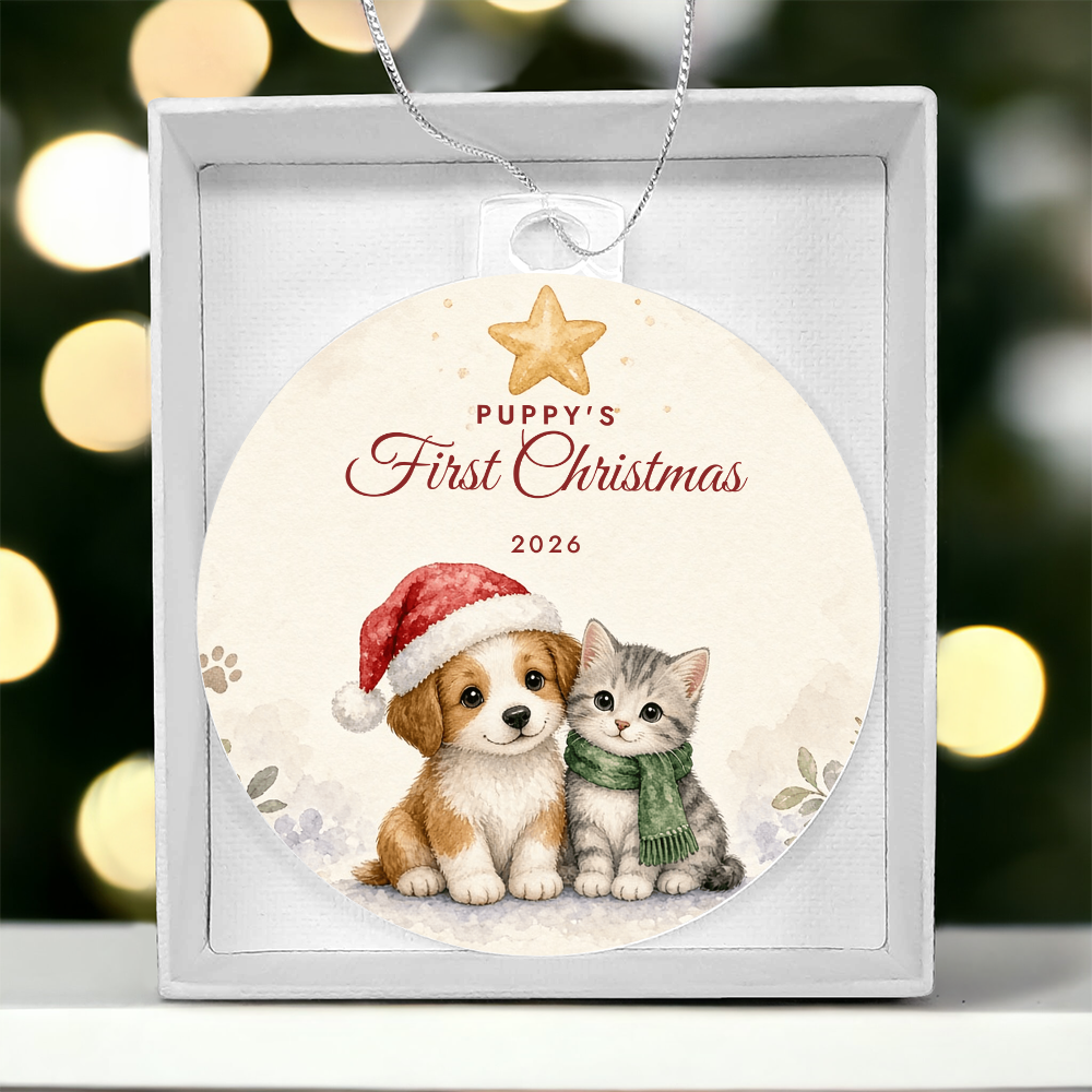 Puppy's First Christmas Ornament 2026 – Dog Acrylic Christmas Keepsake