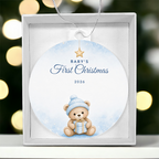 Baby's First Christmas Ornament 2026 – Boy Teddy Bear Acrylic Christmas Keepsake
