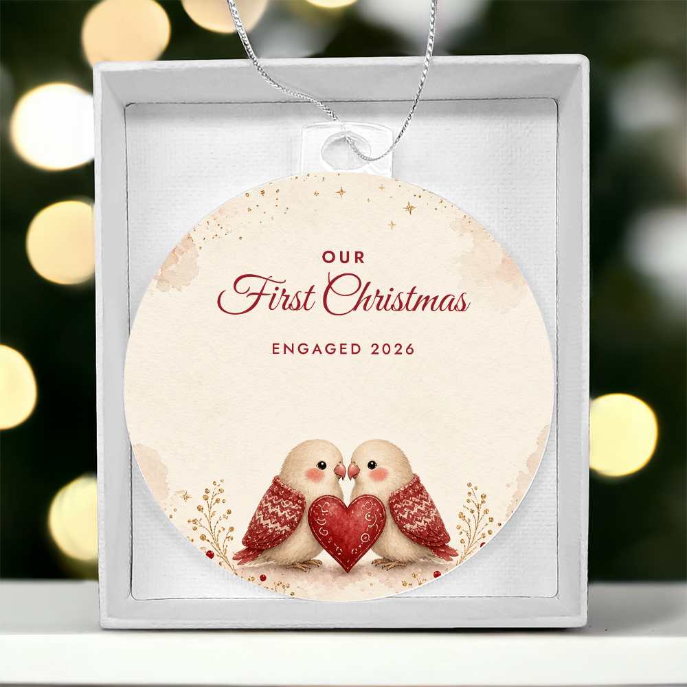 Engaged Ornament 2026 – Our First Christmas Engaged Lovebirds Acrylic Christmas Keepsake