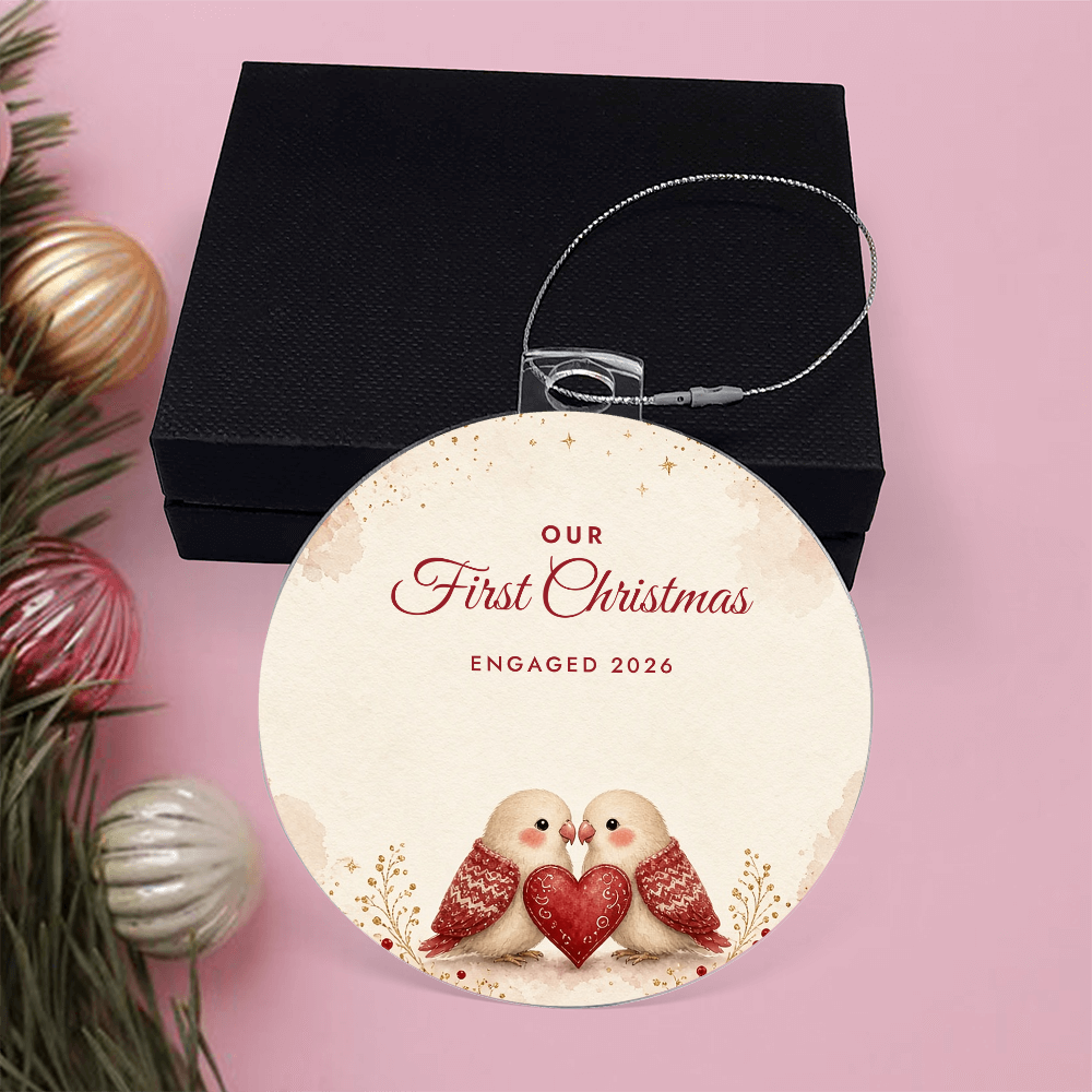 Engaged Ornament 2026 – Our First Christmas Engaged Lovebirds Acrylic Christmas Keepsake