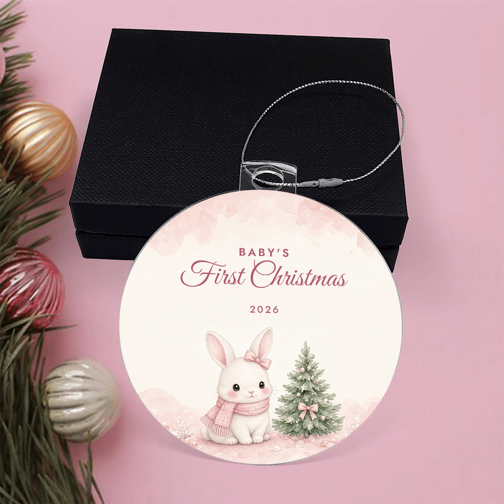 Baby's First Christmas Ornament 2026 – Girl Bunny Acrylic Christmas Keepsake