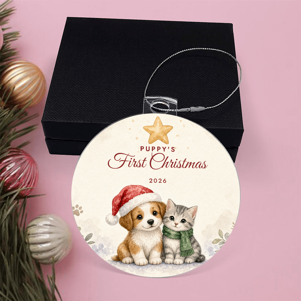 Puppy's First Christmas Ornament 2026 – Dog Acrylic Christmas Keepsake