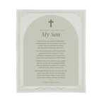 Mother's Prayer for My Son blanket, full front view of the sage prayer throw with cross