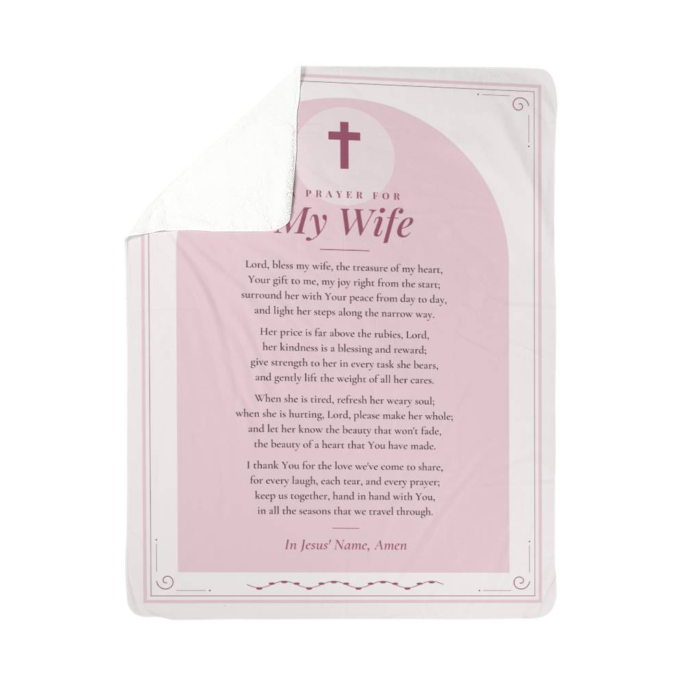 Blush pink prayer blanket for wife with folded corner showing soft sherpa back