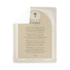 Tan grace prayer blanket with folded corner showing soft sherpa back