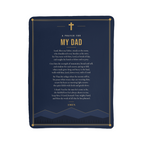 Full front view of navy blue prayer blanket for dad with printed prayer and title