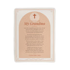 Full front view of peach prayer blanket for grandma with printed prayer and title