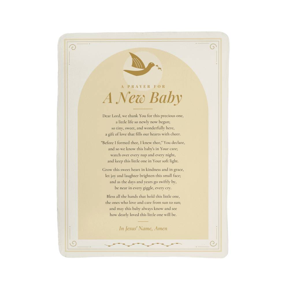Full front view of cream baby prayer blanket with printed prayer and title