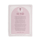 Full front view of blush pink prayer blanket for wife with printed prayer and title