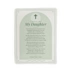 Full front view of sage green prayer blanket for daughter with printed prayer and title