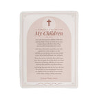 Full front view of blush mothers prayer blanket with printed prayer and title