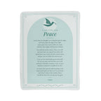 Full front view of teal peace prayer blanket with printed prayer and title