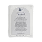 Full front view of gray comfort prayer blanket with printed prayer and title
