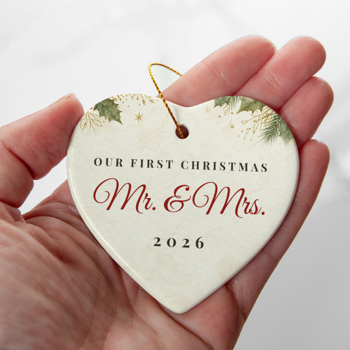 Our First Christmas Married Ornament 2026 – Ceramic Heart