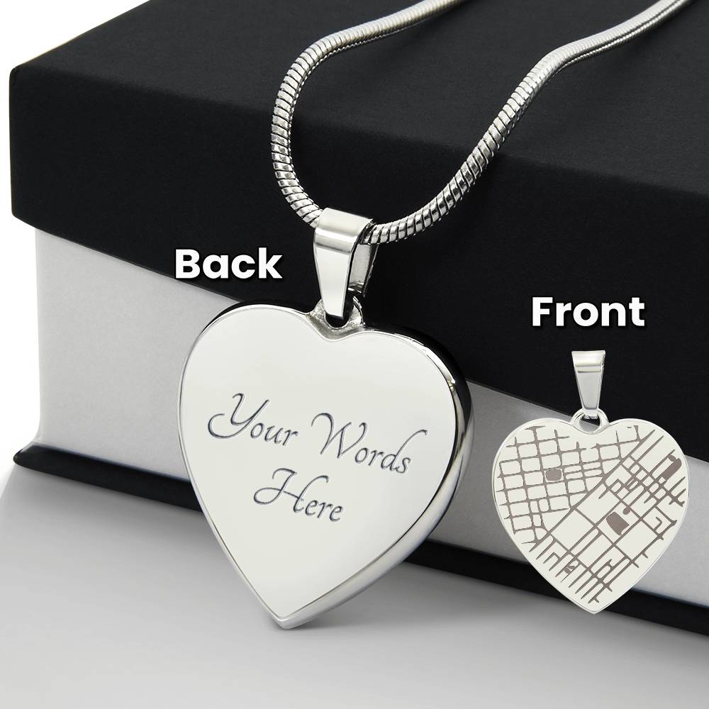 Engraved Heart Map Necklace for Her – Custom Location Gift for Wife, Mom or Girlfriend