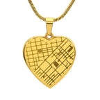 Engraved heart map necklace, 18k gold finish