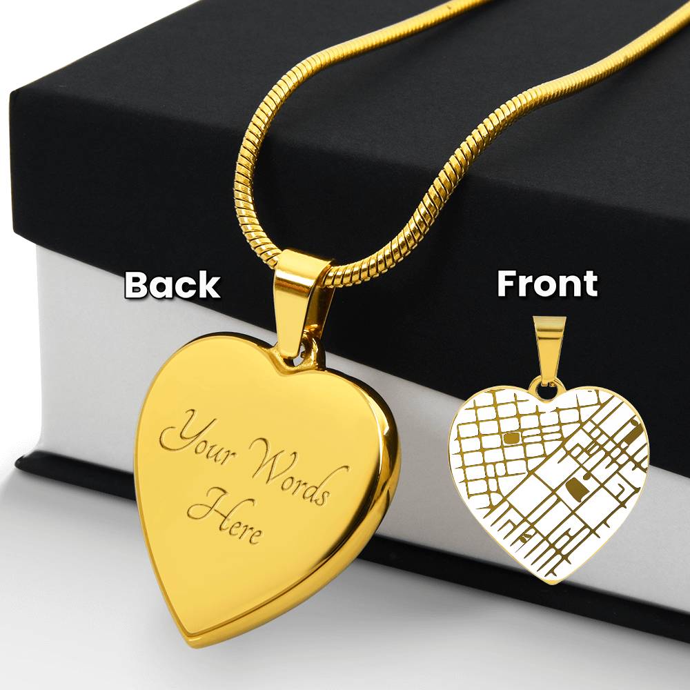 Engraved Heart Map Necklace for Her – Custom Location Gift for Wife, Mom or Girlfriend