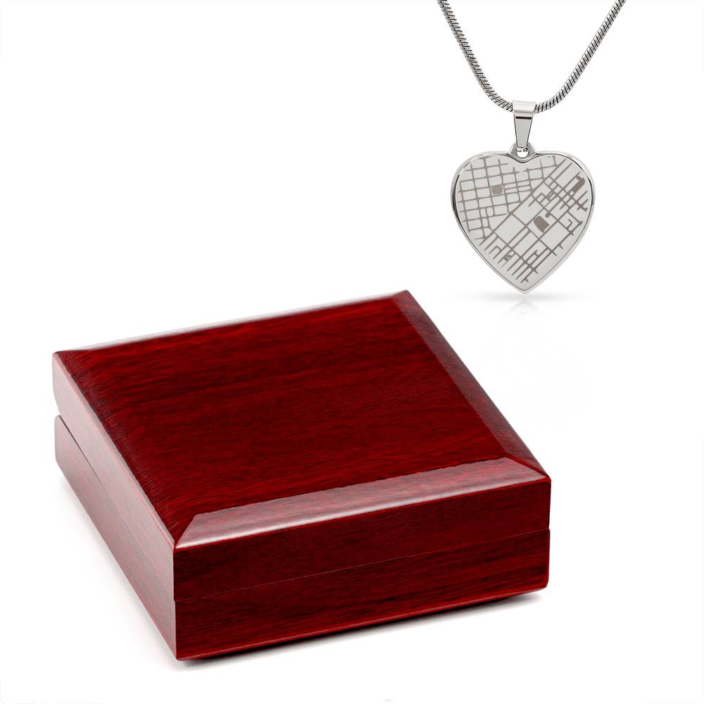 Engraved heart map necklace, stainless steel with luxury box