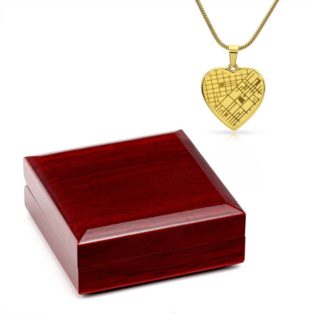 Engraved heart map necklace, 18k gold finish with luxury box