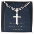 Men's cross necklace for Dad, stainless steel on card