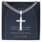 Men's cross necklace for Dad, stainless steel on card