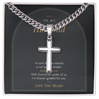 Men's cross necklace for Husband, stainless steel on card