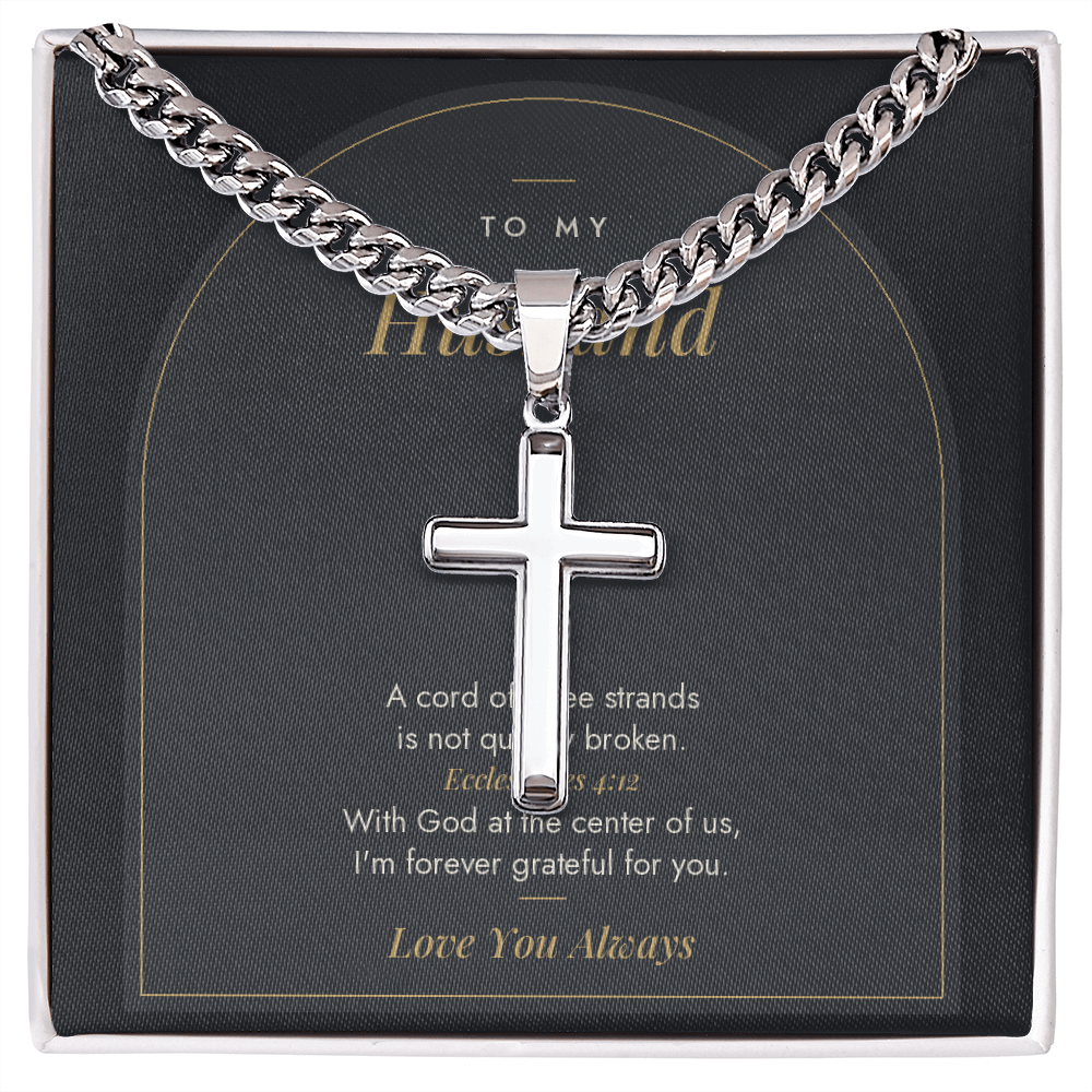 Men's cross necklace for Husband, stainless steel on card