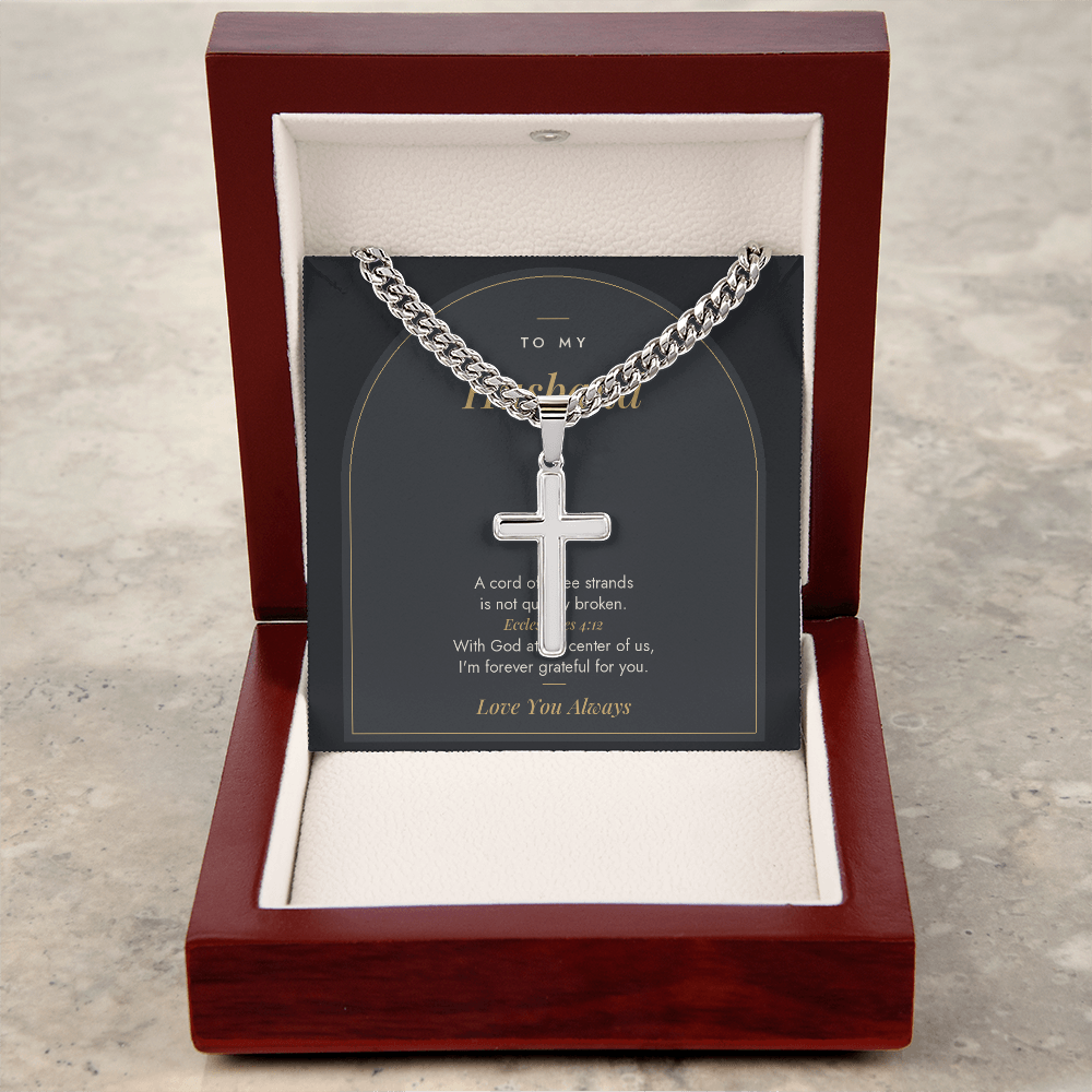Men's cross necklace for Husband, stainless steel in luxury box, alternate view