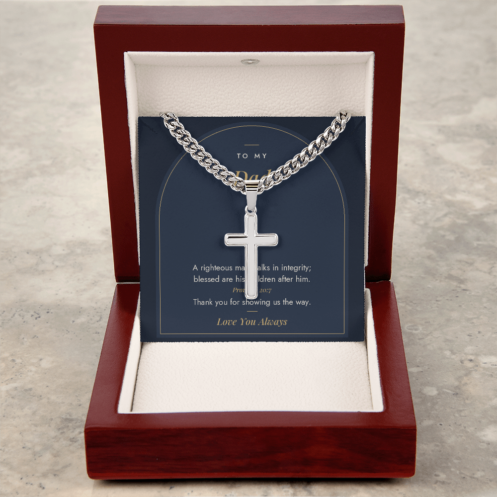 Men's cross necklace for Dad, stainless steel in luxury box, alternate view