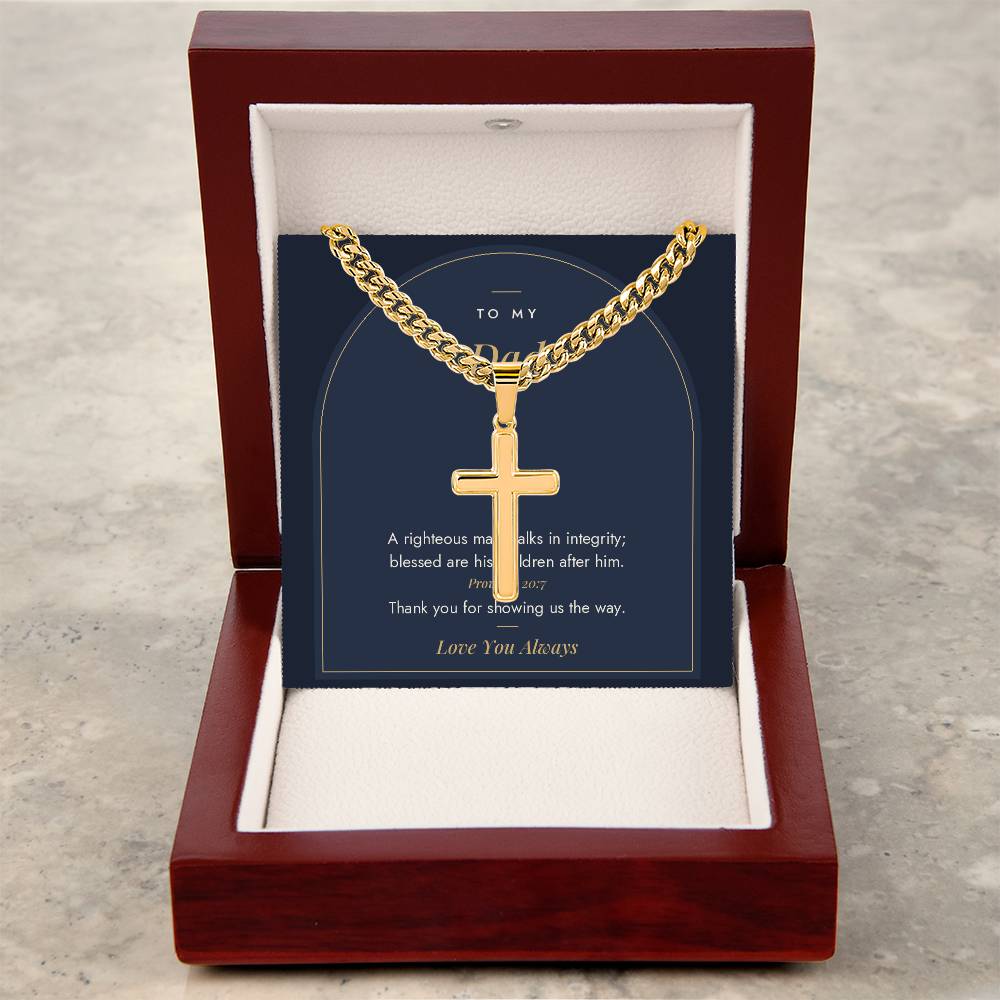 Men's cross necklace for Dad, 18k gold finish in luxury box, alternate view