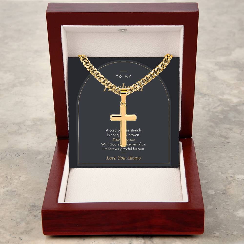 Men's cross necklace for Husband, 18k gold finish in luxury box, alternate view