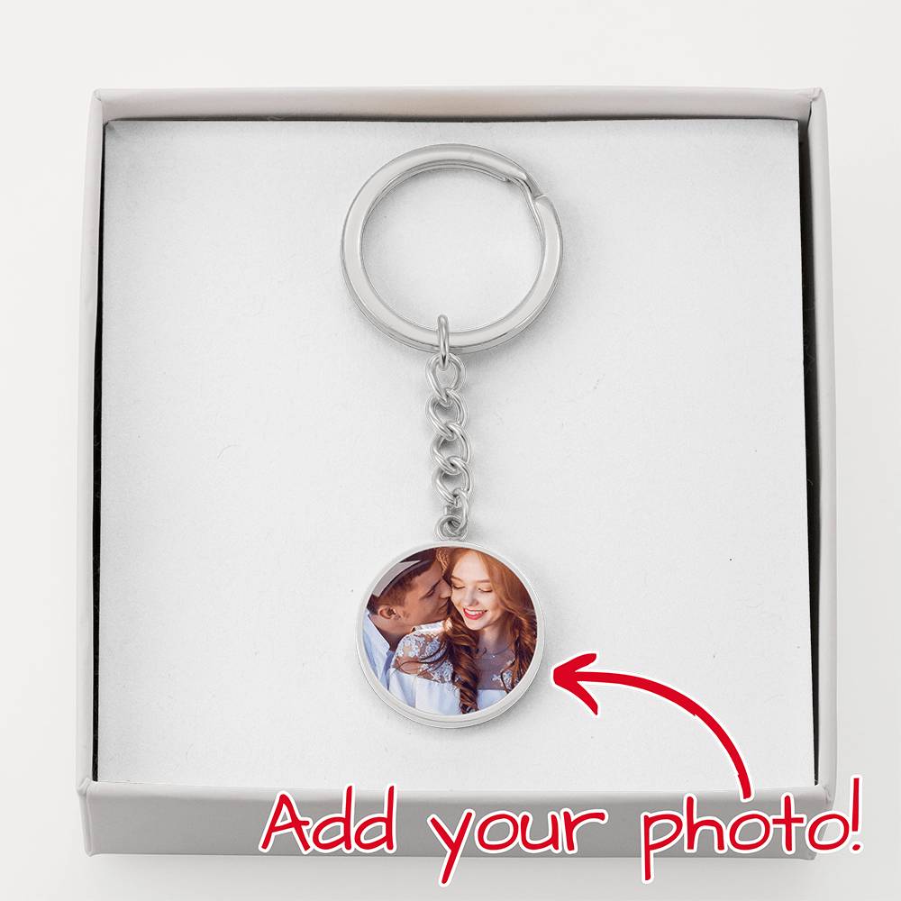 Custom photo circle keychain for Boyfriend, silver tone circle with photo in gift box