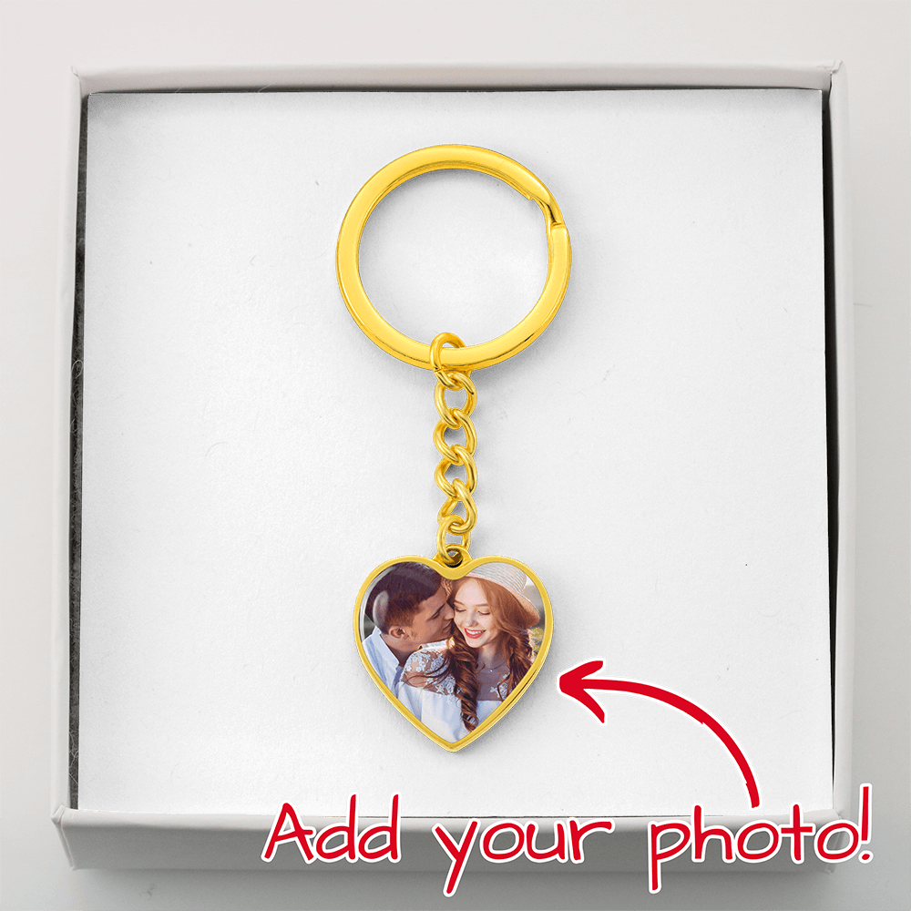 Custom photo heart keychain for Grandma, gold tone heart with photo in gift box