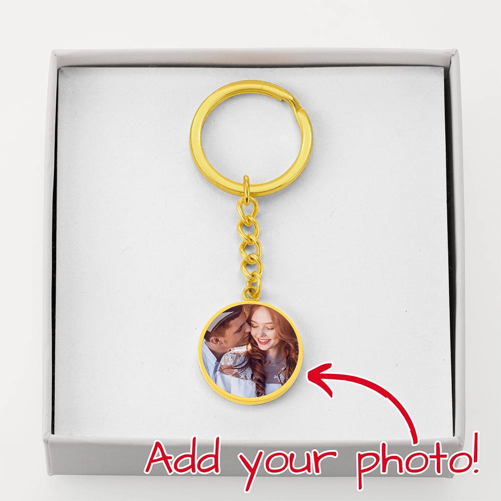 Custom photo circle keychain for Husband, gold tone circle with photo in gift box