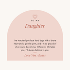 Brave Heart To My Daughter card from Mom included with Love Knot necklace
