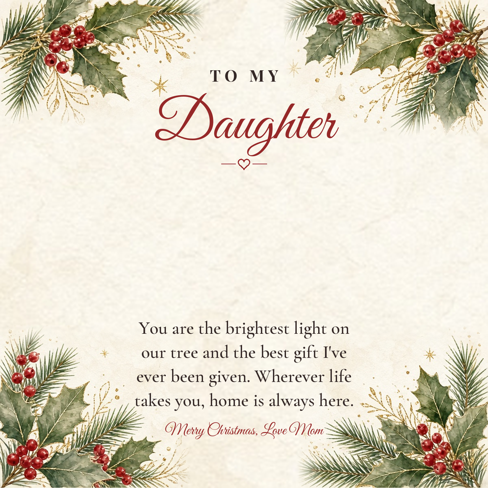 Message card: Christmas Love Knot Necklace for Daughter – The Brightest Light on Our Tree
