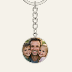 Custom photo circle keychain for Grandpa, example with a family photo printed on the circle pendant