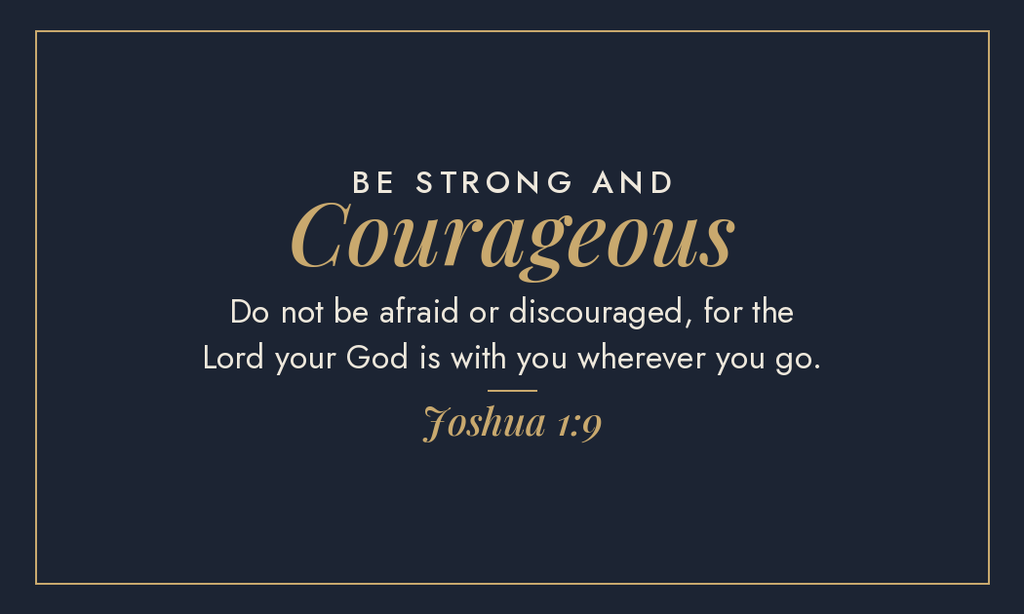 Joshua 1:9 Be Strong and Courageous message design for engraved metal wallet card