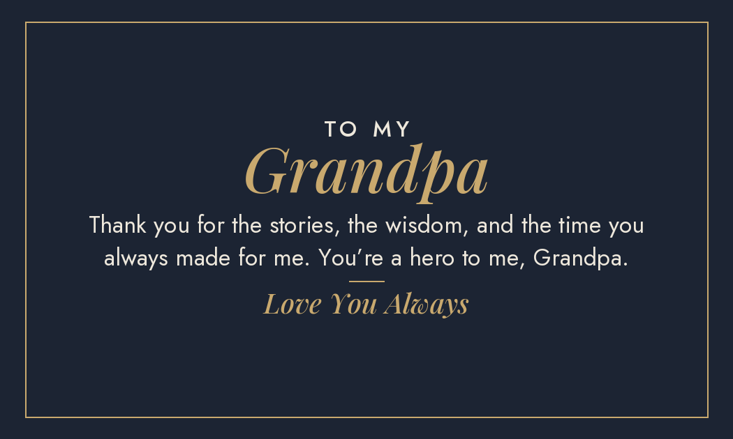 To My Grandpa, you're a hero to me message design for engraved metal wallet card