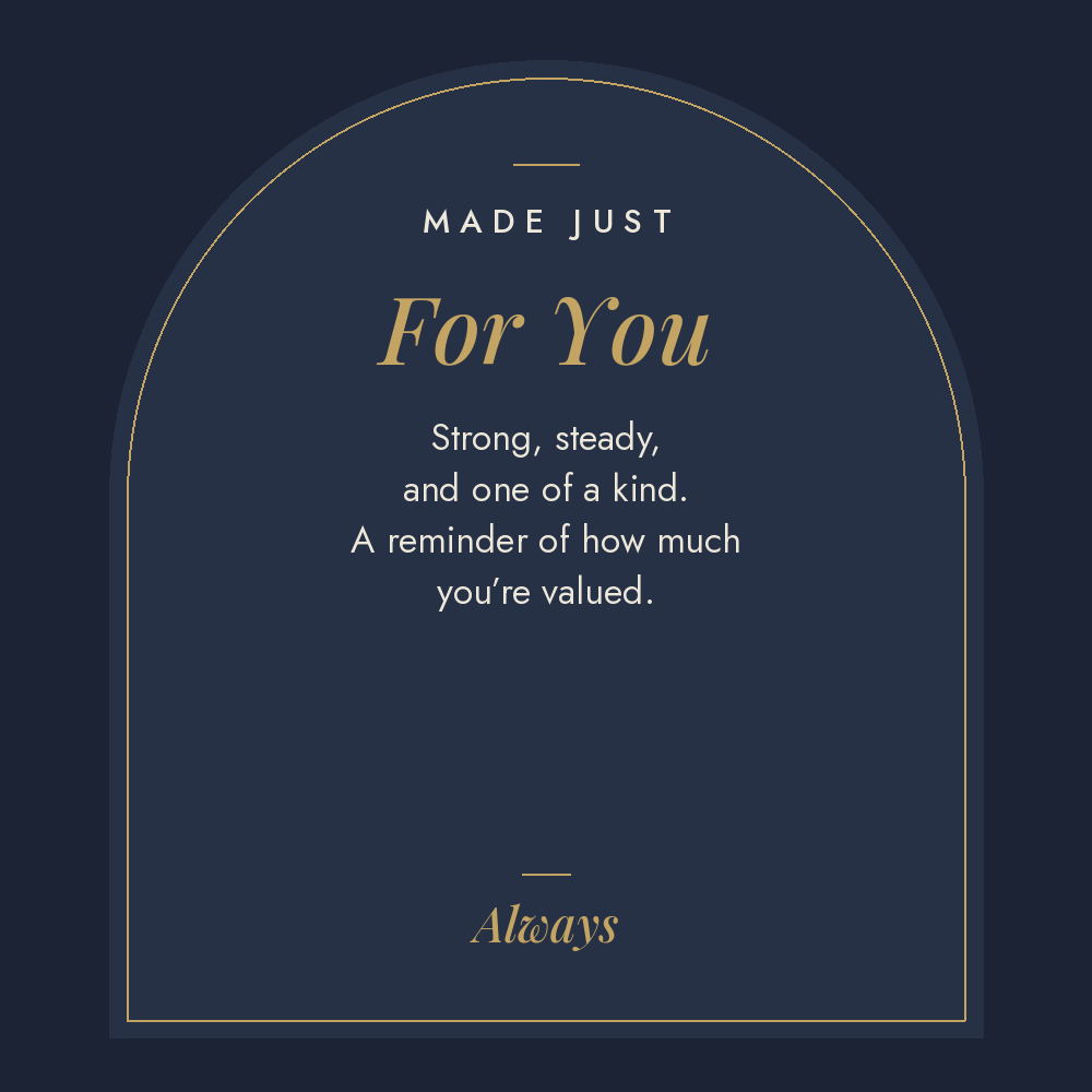 Made Just For You navy arch message card artwork for men's custom engraved ring