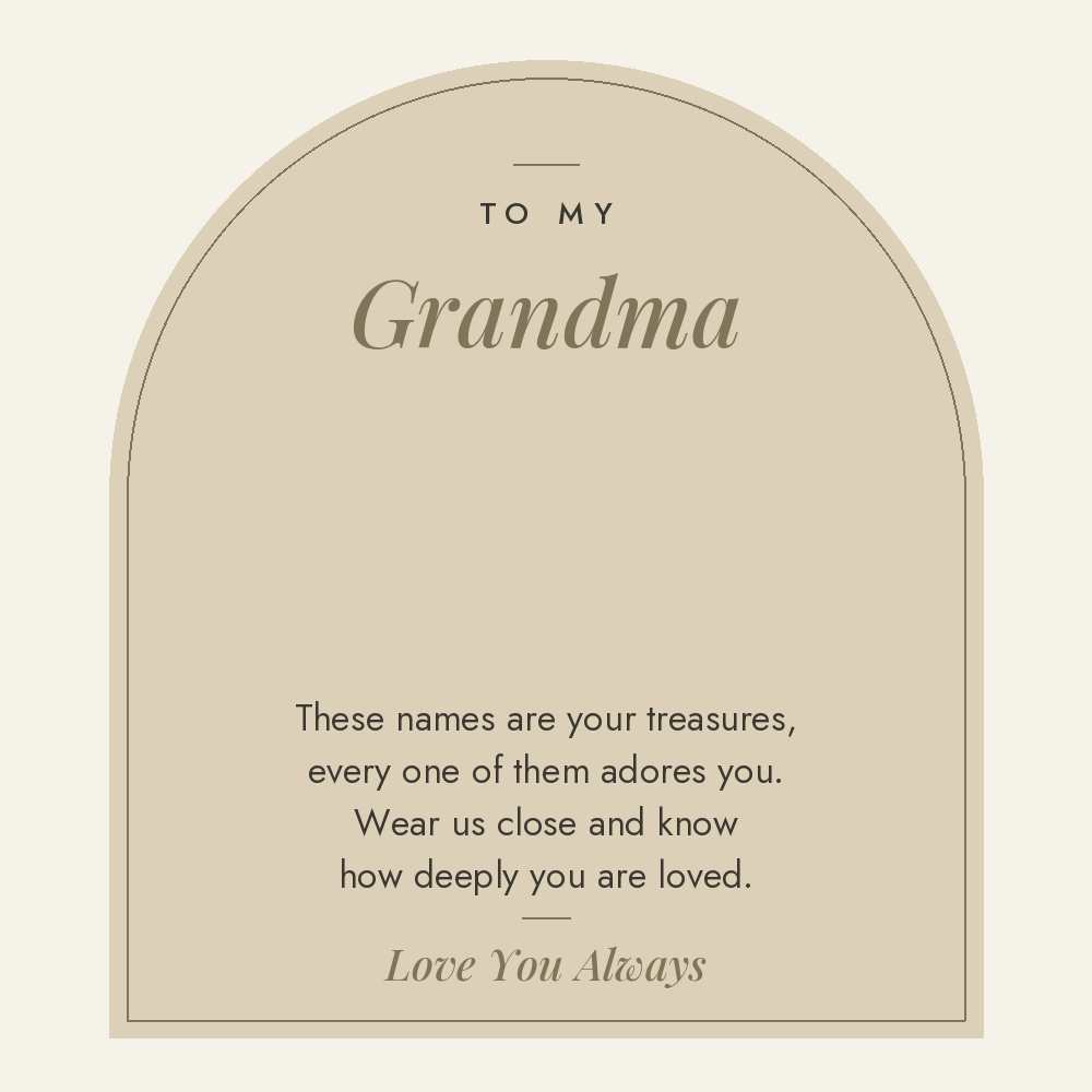 To My Grandma message card for vertical name necklace