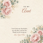 Message card: To My Aunt – My Cheerleader, My Safe Place